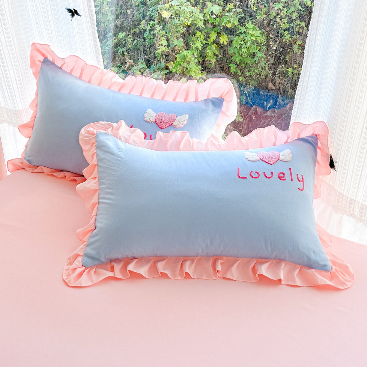 91家纺网 家纺一手货源 找家纺 泉欣家纺 2026新品网红卡通公主风毛巾绣花水洗棉四件套（专版花型）风铃团团 风铃团团  蓝粉