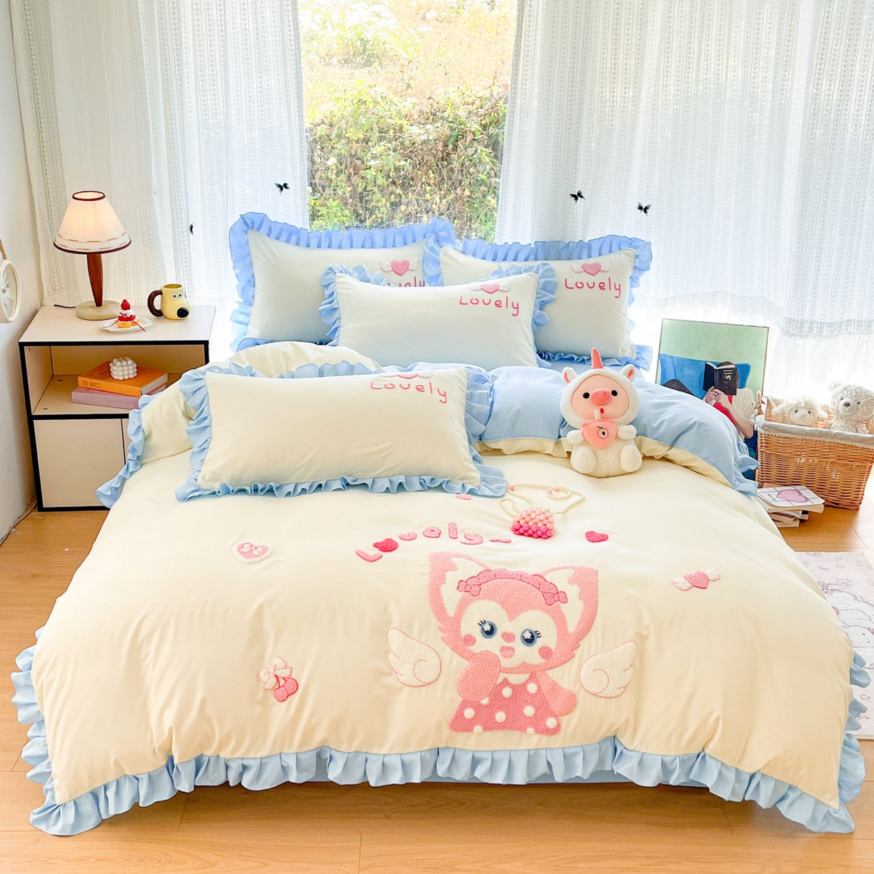 91家纺网 家纺一手货源 找家纺 泉欣家纺 2026新品网红卡通公主风毛巾绣花水洗棉四件套（专版花型）风铃团团 风铃团团  奶黄粉