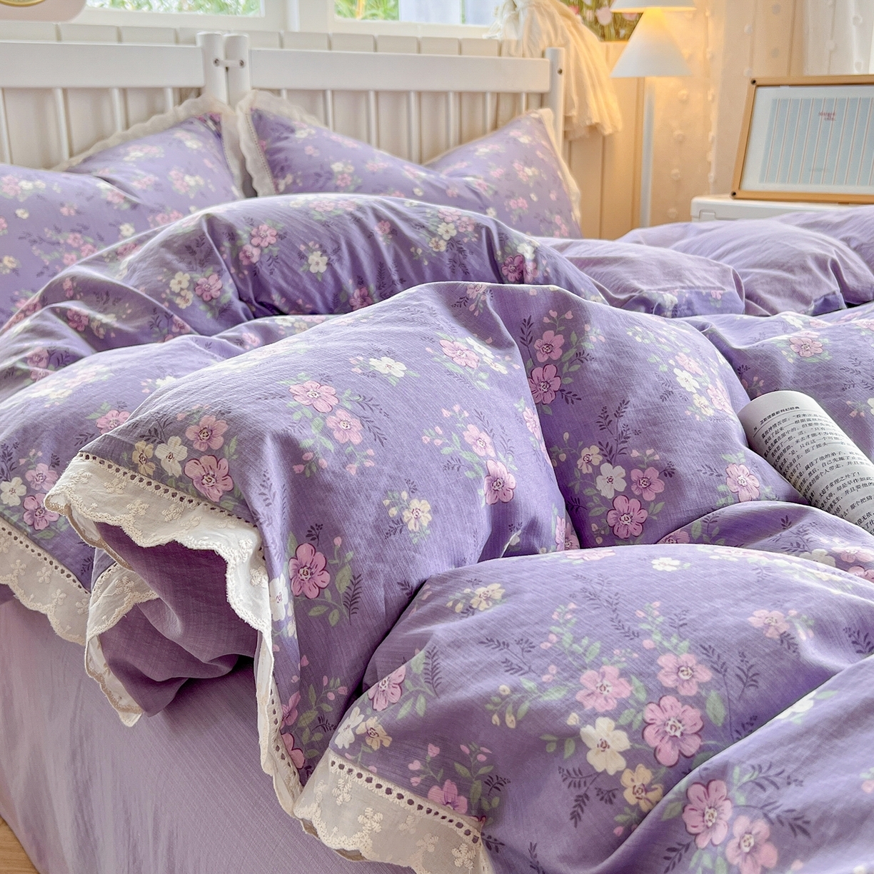 91家纺网 家纺一手货源 找家纺 （总）赫然家纺 2025新款云感皱皱双层纱法式镂空全棉花边款单被套