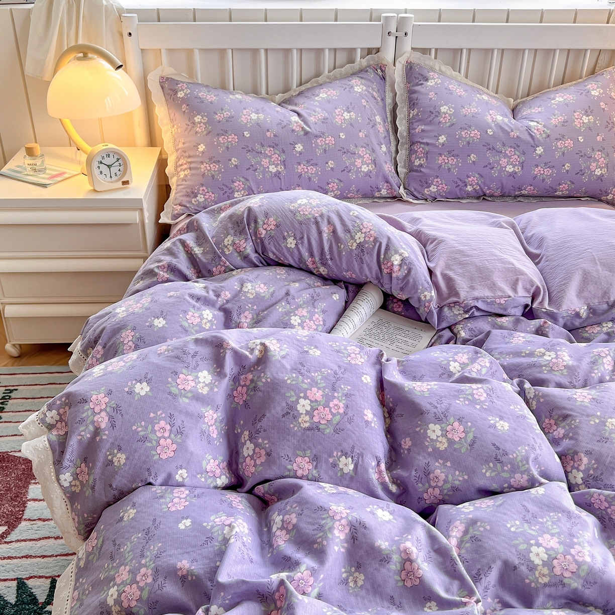 91家纺网 家纺一手货源 找家纺 （总）赫然家纺 2025新款云感皱皱双层纱法式镂空全棉花边款单被套