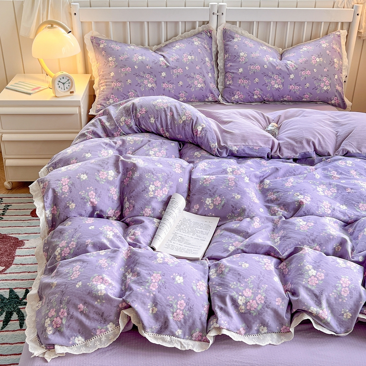 91家纺网 家纺一手货源 找家纺 （总）赫然家纺 2025新款云感皱皱双层纱法式镂空全棉花边款单被套