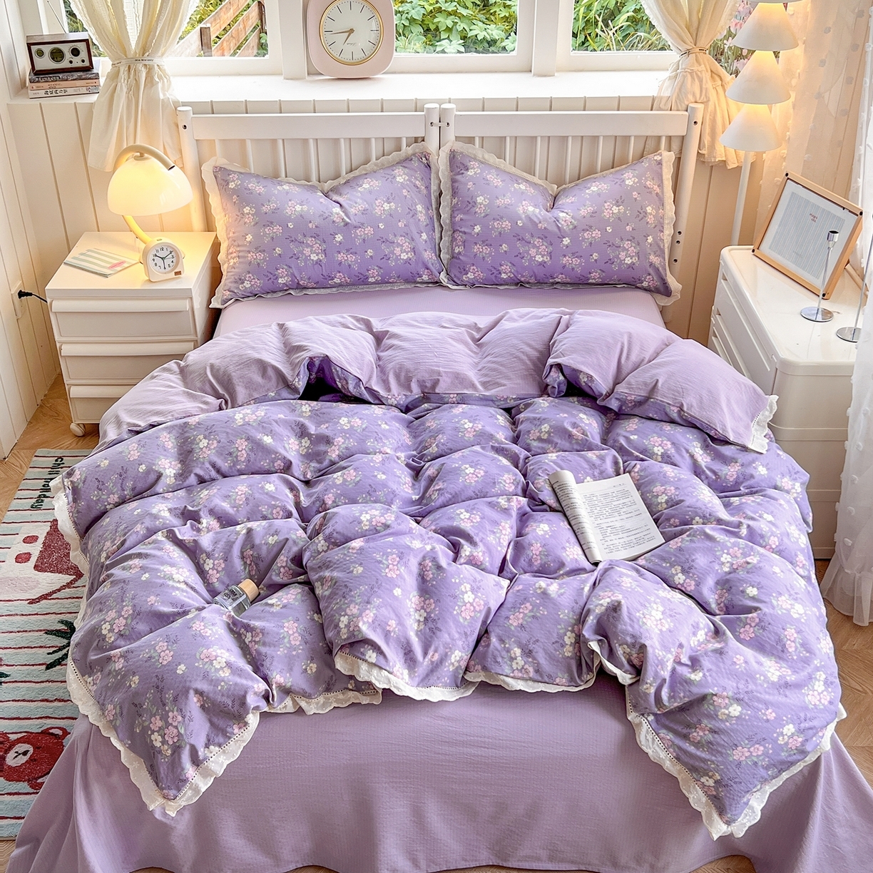 91家纺网 家纺一手货源 找家纺 （总）赫然家纺 2025新款云感皱皱双层纱法式镂空全棉花边款四件套