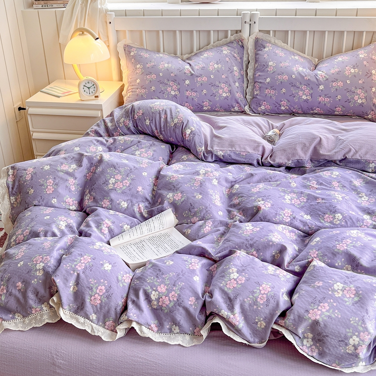 91家纺网 家纺一手货源 找家纺 （总）赫然家纺 2025新款云感皱皱双层纱法式镂空全棉花边款四件套