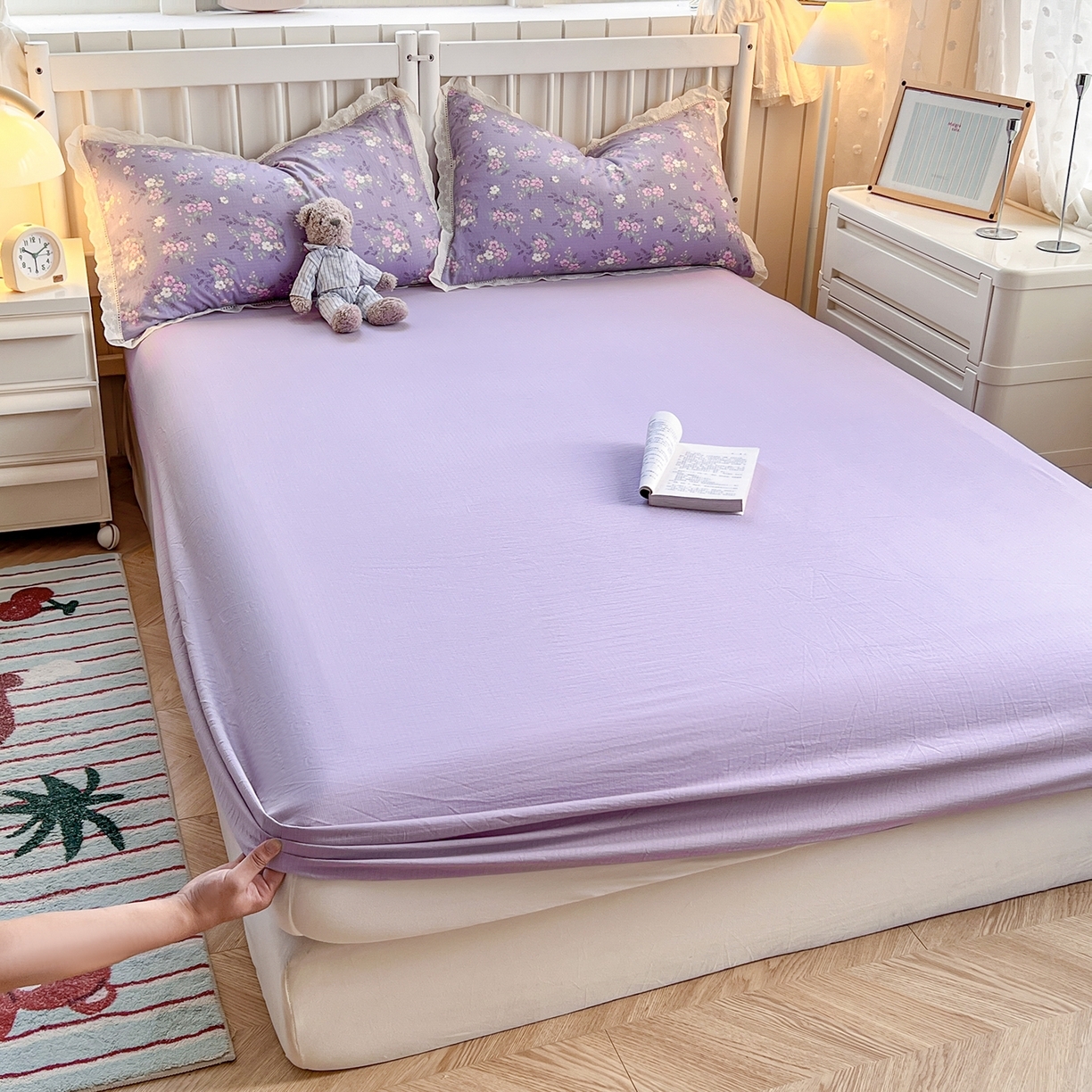 91家纺网 家纺一手货源 找家纺 （总）赫然家纺 2025新款云感皱皱双层纱法式镂空全棉花边款四件套