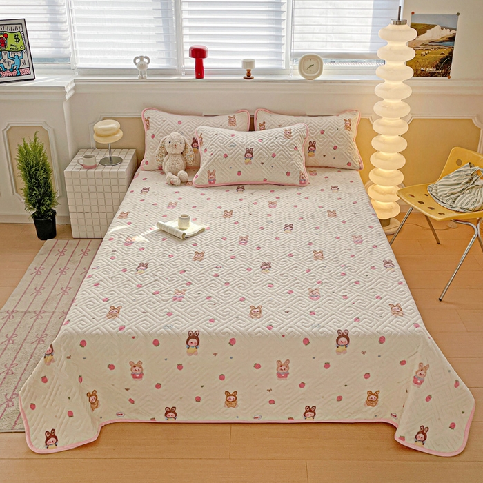 羽爱 2025新款棉加绒床盖套件 草莓萌宝