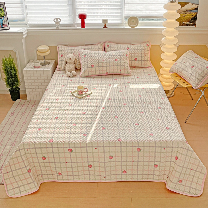 羽爱 2025新款棉加绒床盖套件 草莓庄园