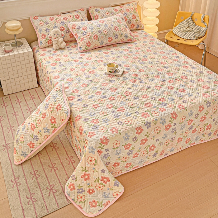 91家纺网 家纺一手货源 找家纺 羽爱 2025新款棉加绒床盖套件 春意花影