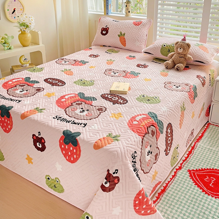 91家纺网 家纺一手货源 找家纺 羽爱 2025新款棉加绒床盖套件 果酱熊