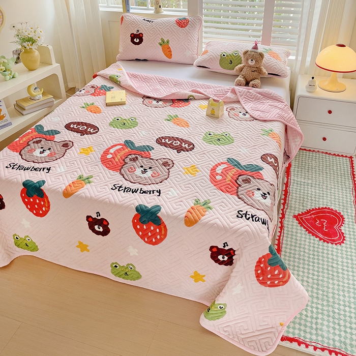 91家纺网 家纺一手货源 找家纺 羽爱 2025新款棉加绒床盖套件 果酱熊