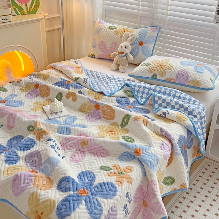 91家纺网 家纺一手货源 找家纺 羽爱 2025新款棉加绒床盖套件 花香