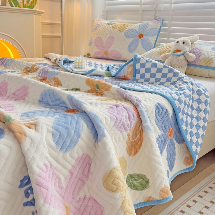 91家纺网 家纺一手货源 找家纺 羽爱 2025新款棉加绒床盖套件 花香