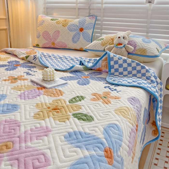 91家纺网 家纺一手货源 找家纺 羽爱 2025新款棉加绒床盖套件 花香