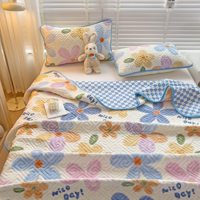 91家纺网 家纺一手货源 找家纺 羽爱 2025新款棉加绒床盖套件 花香