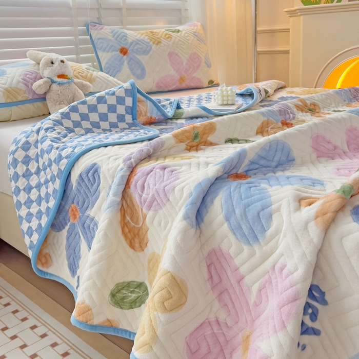 91家纺网 家纺一手货源 找家纺 羽爱 2025新款棉加绒床盖套件 花香