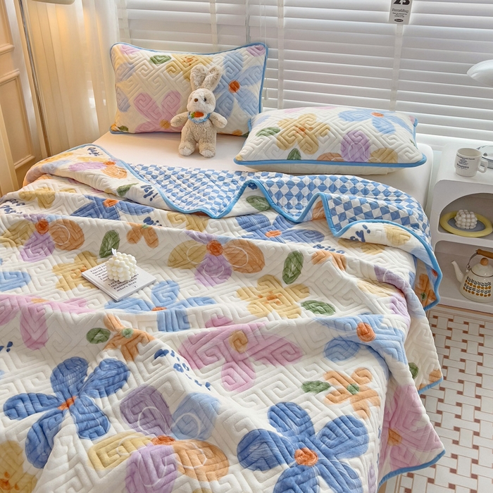 91家纺网 家纺一手货源 找家纺 羽爱 2025新款棉加绒床盖套件 花香