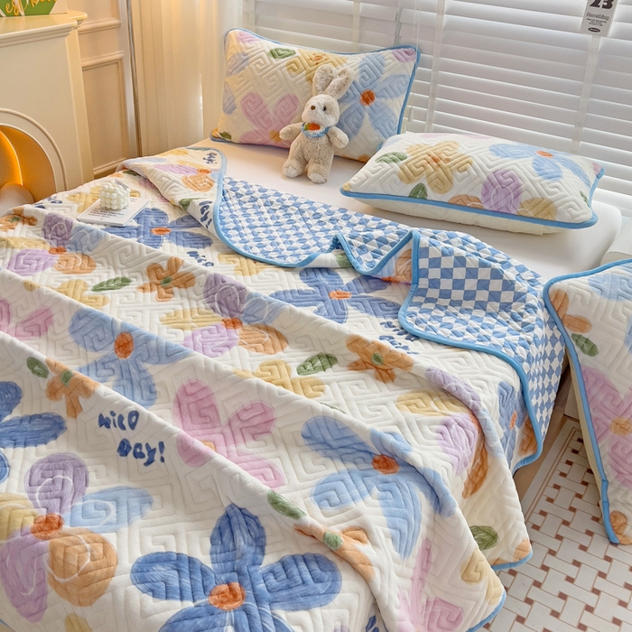 91家纺网 家纺一手货源 找家纺 羽爱 2025新款棉加绒床盖套件 花香