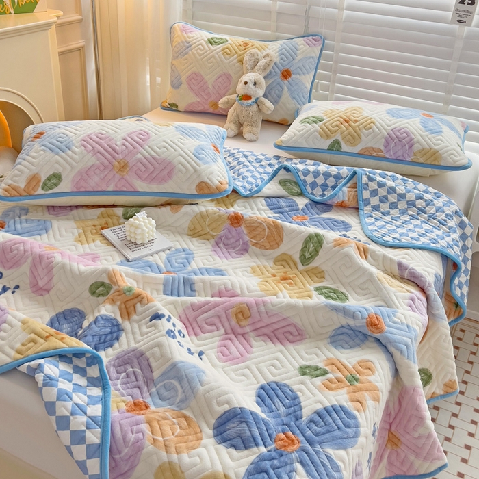 91家纺网 家纺一手货源 找家纺 羽爱 2025新款棉加绒床盖套件 花香