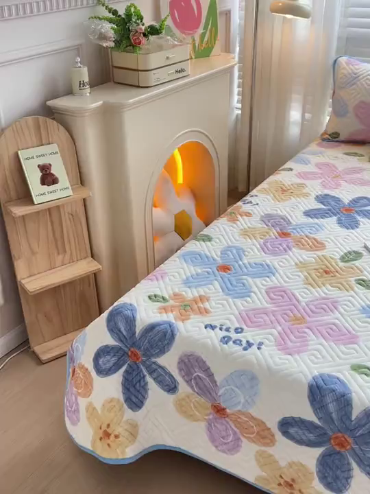 91家纺网 家纺一手货源 找家纺 羽爱 2025新款棉加绒床盖套件 花香