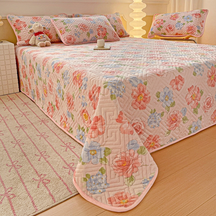 91家纺网 家纺一手货源 找家纺 羽爱 2025新款棉加绒床盖套件 花香四溢