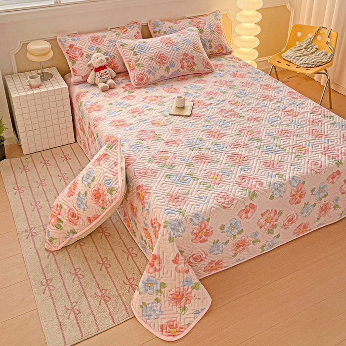 91家纺网 家纺一手货源 找家纺 羽爱 2025新款棉加绒床盖套件 花香四溢