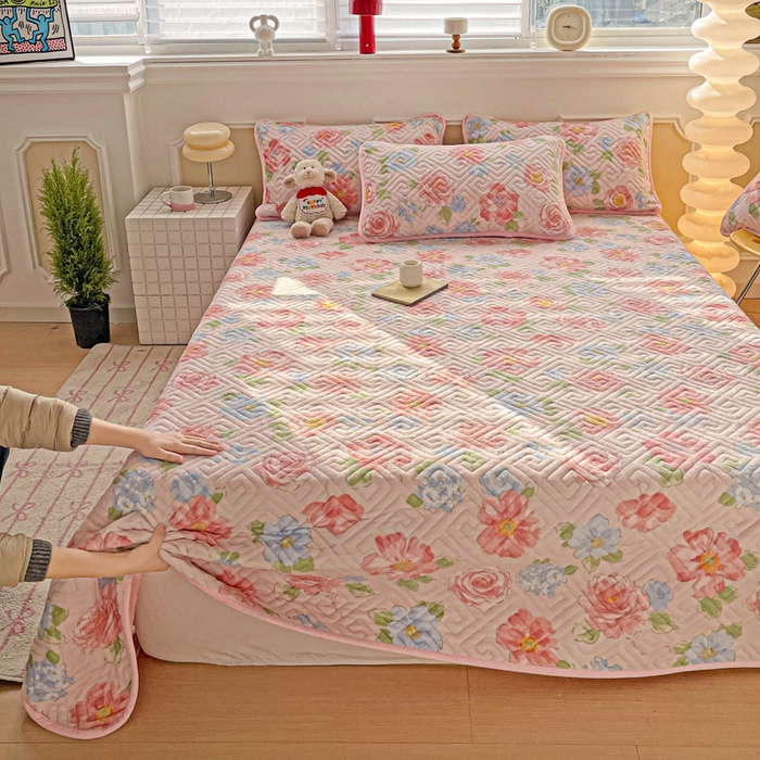 91家纺网 家纺一手货源 找家纺 羽爱 2025新款棉加绒床盖套件 花香四溢