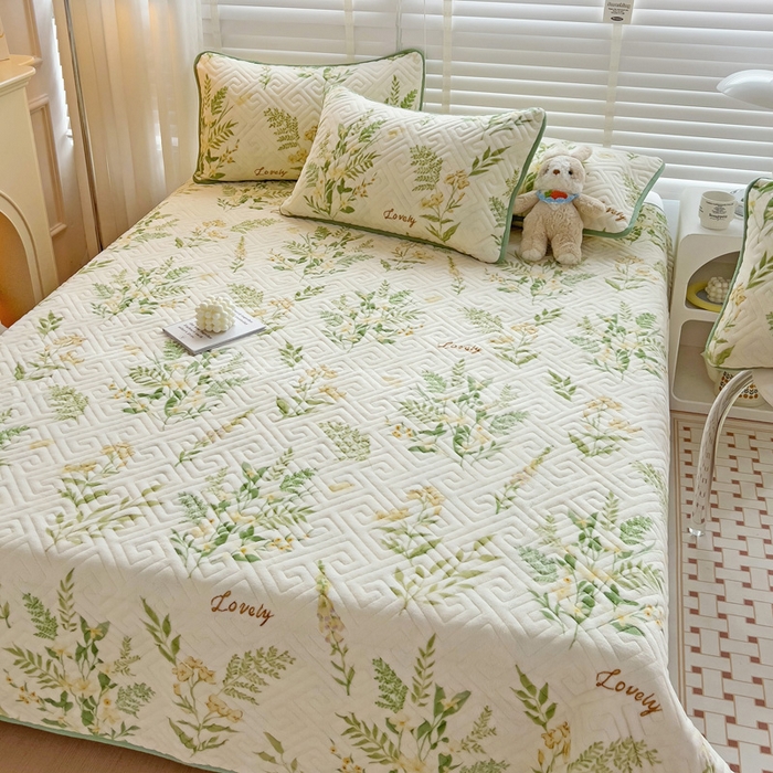 91家纺网 家纺一手货源 找家纺 羽爱 2025新款棉加绒床盖套件 花叶漫舞