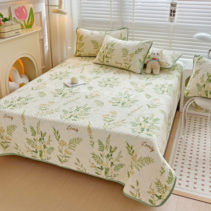 91家纺网 家纺一手货源 找家纺 羽爱 2025新款棉加绒床盖套件 花叶漫舞