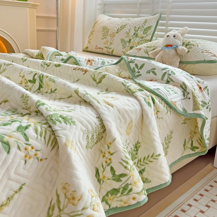 91家纺网 家纺一手货源 找家纺 羽爱 2025新款棉加绒床盖套件 花叶漫舞