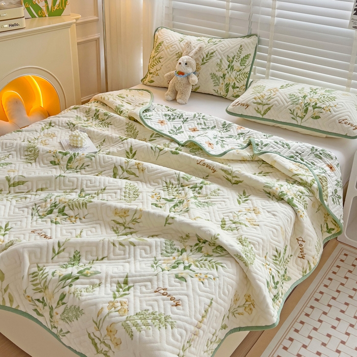 91家纺网 家纺一手货源 找家纺 羽爱 2025新款棉加绒床盖套件 花叶漫舞