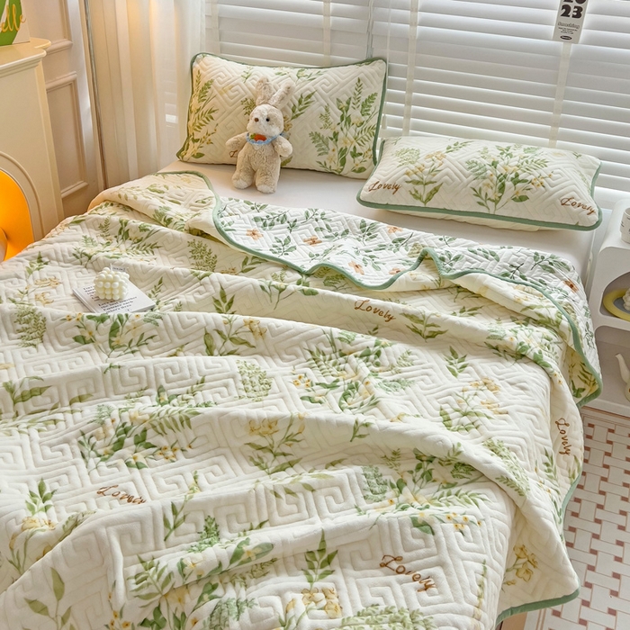 91家纺网 家纺一手货源 找家纺 羽爱 2025新款棉加绒床盖套件 花叶漫舞