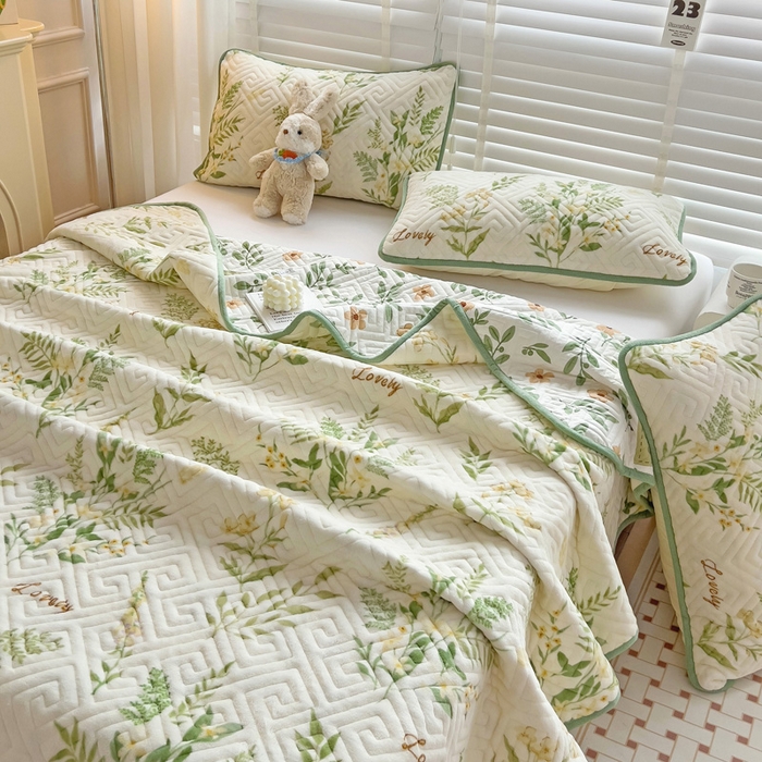 91家纺网 家纺一手货源 找家纺 羽爱 2025新款棉加绒床盖套件 花叶漫舞