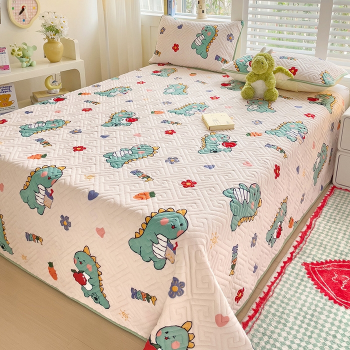 羽爱 2025新款棉加绒床盖套件 可爱恐龙