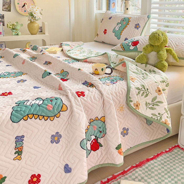 91家纺网 家纺一手货源 找家纺 羽爱 2025新款棉加绒床盖套件 可爱恐龙