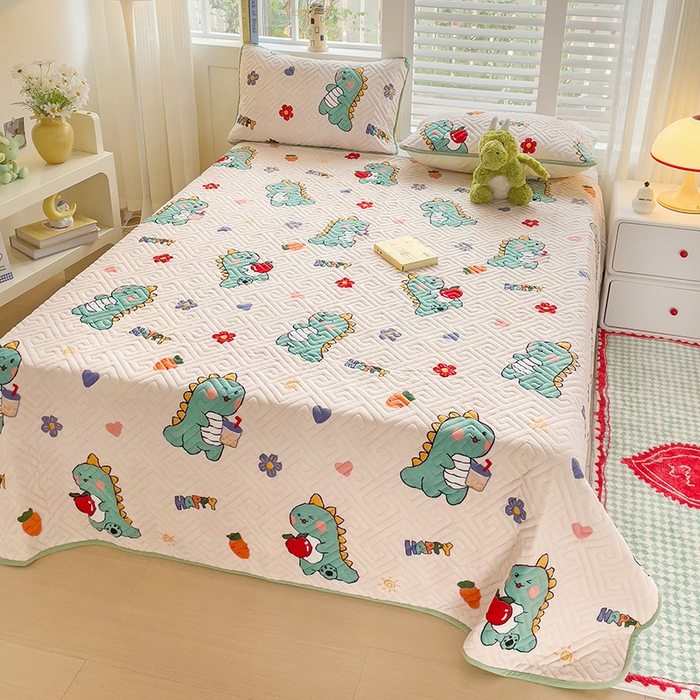 91家纺网 家纺一手货源 找家纺 羽爱 2025新款棉加绒床盖套件 可爱恐龙