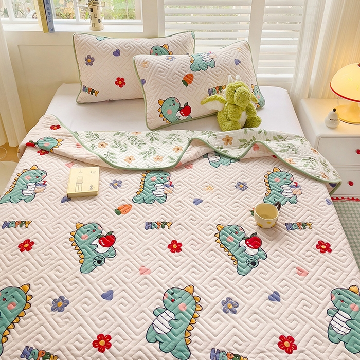 91家纺网 家纺一手货源 找家纺 羽爱 2025新款棉加绒床盖套件 可爱恐龙