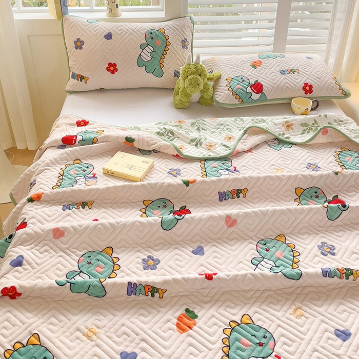 91家纺网 家纺一手货源 找家纺 羽爱 2025新款棉加绒床盖套件 可爱恐龙