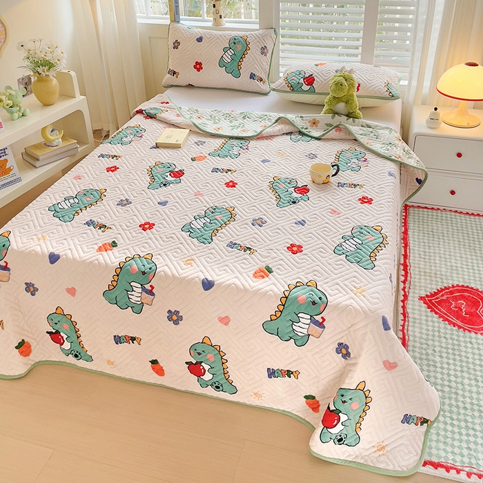 91家纺网 家纺一手货源 找家纺 羽爱 2025新款棉加绒床盖套件 可爱恐龙