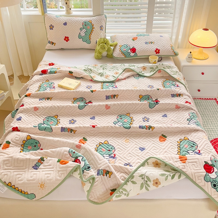 91家纺网 家纺一手货源 找家纺 羽爱 2025新款棉加绒床盖套件 可爱恐龙