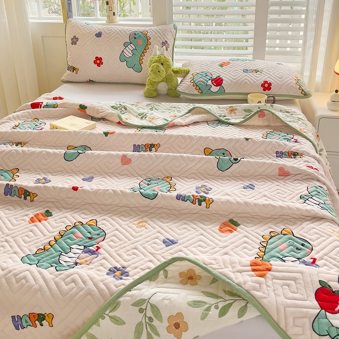 91家纺网 家纺一手货源 找家纺 羽爱 2025新款棉加绒床盖套件 可爱恐龙