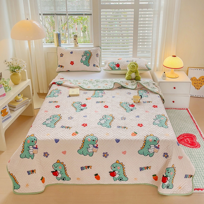 91家纺网 家纺一手货源 找家纺 羽爱 2025新款棉加绒床盖套件 可爱恐龙