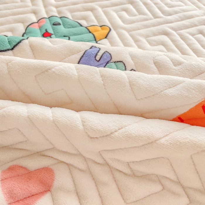 91家纺网 家纺一手货源 找家纺 羽爱 2025新款棉加绒床盖套件 可爱恐龙