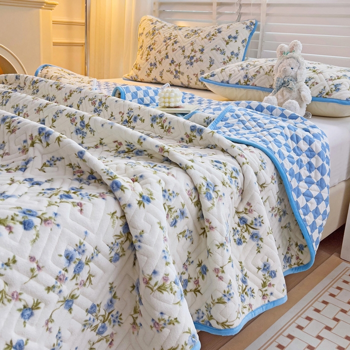 91家纺网 家纺一手货源 找家纺 羽爱 2025新款棉加绒床盖套件 烂漫花影