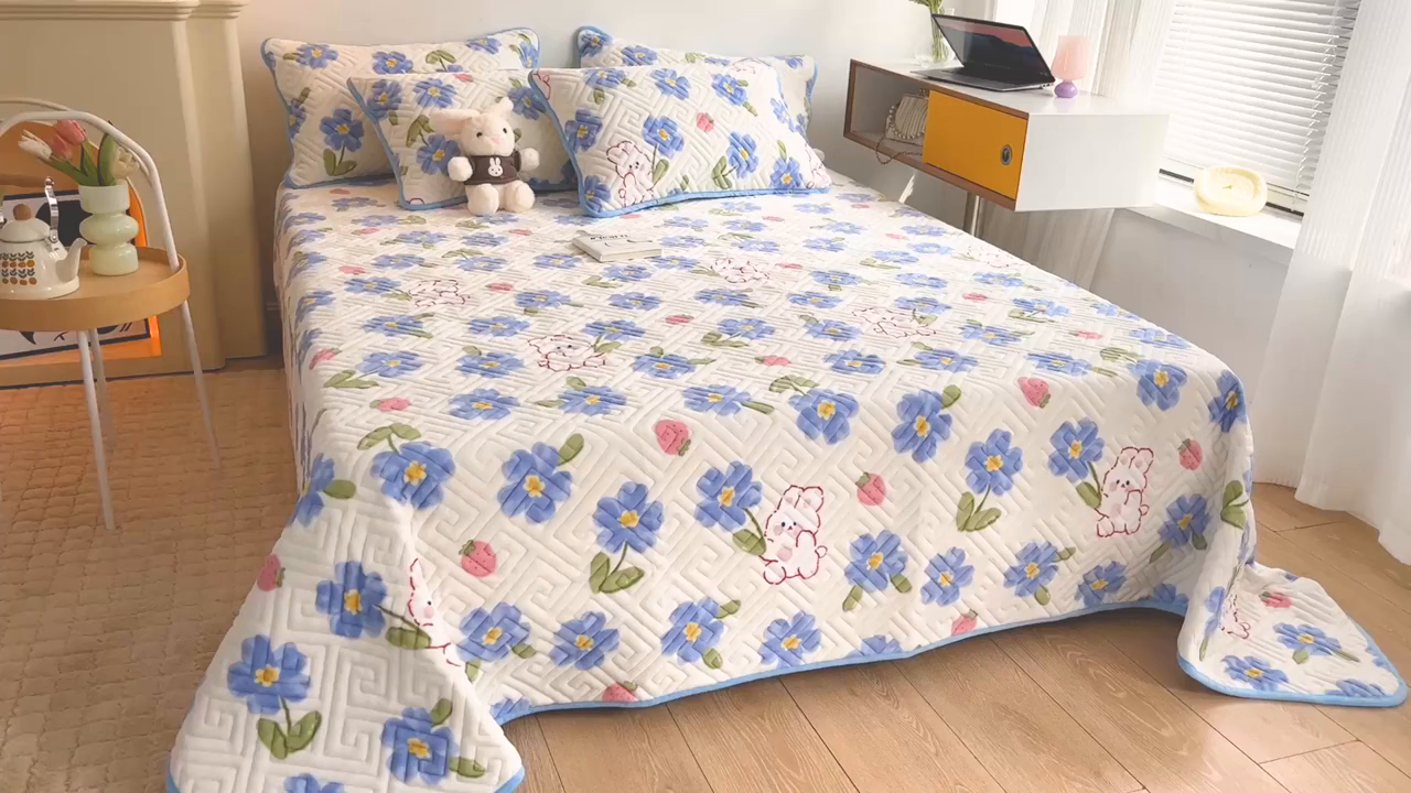 91家纺网 家纺一手货源 找家纺 羽爱 2025新款棉加绒床盖套件 洛可可