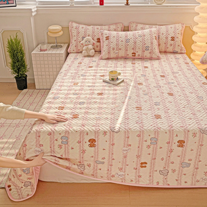 91家纺网 家纺一手货源 找家纺 羽爱 2025新款棉加绒床盖套件 萌宠泰迪