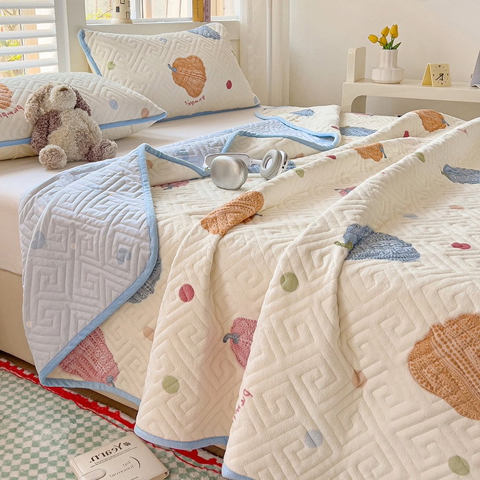 91家纺网 家纺一手货源 找家纺 羽爱 2025新款棉加绒床盖套件 南瓜派