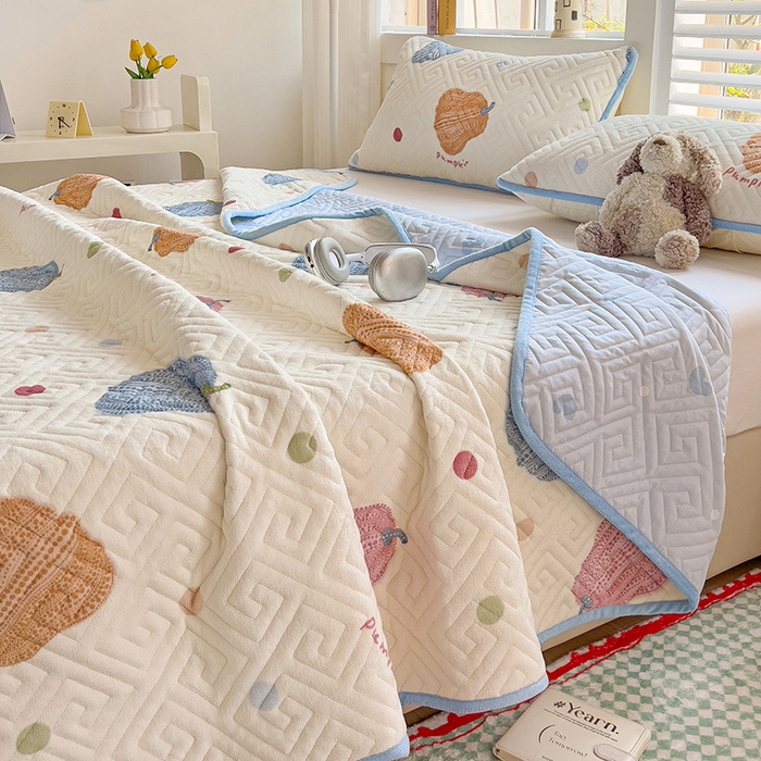 91家纺网 家纺一手货源 找家纺 羽爱 2025新款棉加绒床盖套件 南瓜派