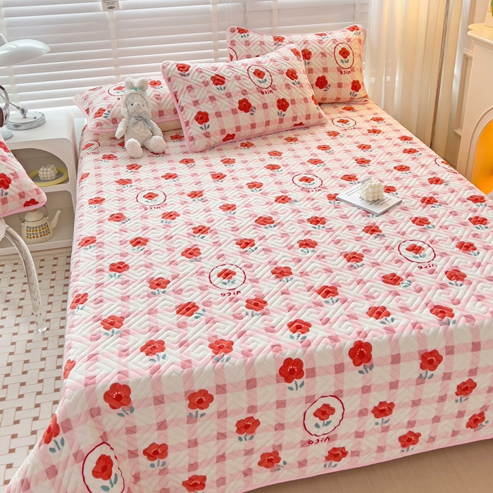 91家纺网 家纺一手货源 找家纺 羽爱 2025新款棉加绒床盖套件 温馨小花