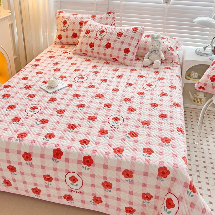 91家纺网 家纺一手货源 找家纺 羽爱 2025新款棉加绒床盖套件 温馨小花