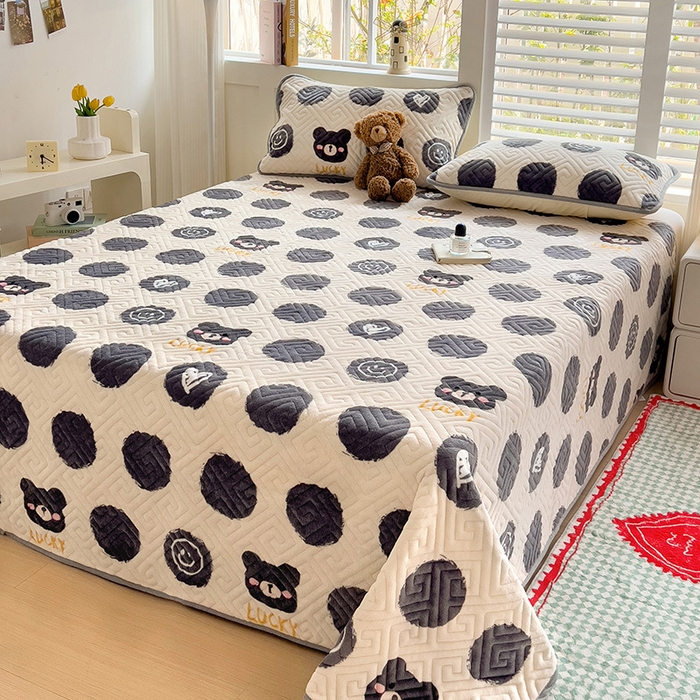 91家纺网 家纺一手货源 找家纺 羽爱 2025新款棉加绒床盖套件 笑脸熊仔