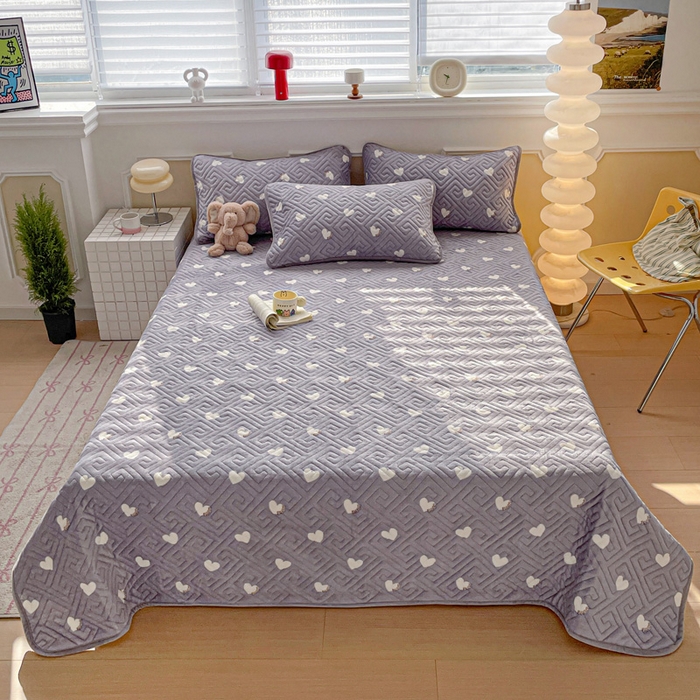 羽爱 2025新款棉加绒床盖套件 心心相印